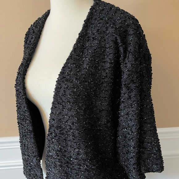 Black Metallic Boucle Cropped Jacket - Picture 3 of 16